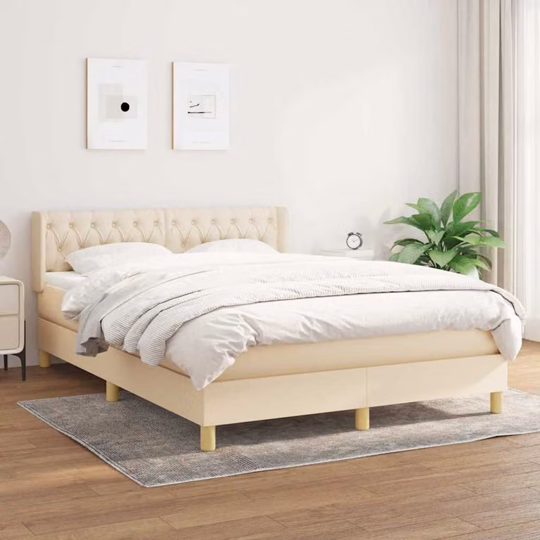 vidaXL Giroletto a Molle Ibrido con Materasso in Tessuto Beige e Bianco L/P/H: 140 x 200 x 88 cm