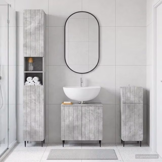 Set di armadietti da bagno in 3 pezzi ZWOLLE Grigio Cemento 3417840