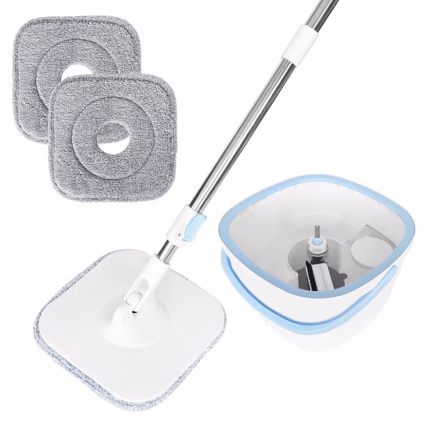 Set di mop a piastra con secchio a 2 compartimenti, girevole a 360°, completo di panno in microfibra
