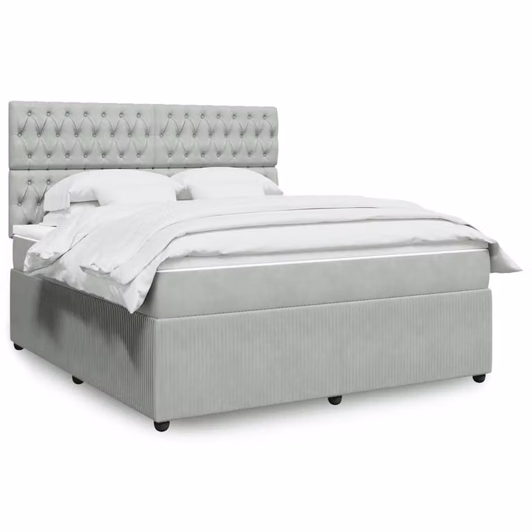 vidaXL Giroletto a Molle con Materasso in Velluto Grigio Chiaro L/P: 180 x 200 cm