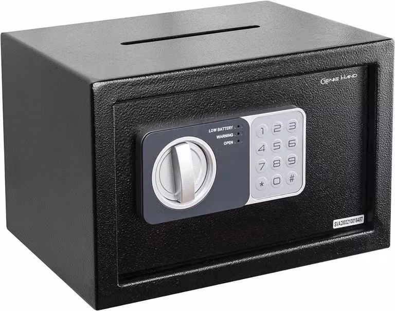 Cassaforte "Genie Hand" | Cassaforte per la casa con serratura elettronica a combinazione e chiave, fessura per l'inserimento di documenti – Serratura di classe B – Tecnologia anti-rimbalzo
