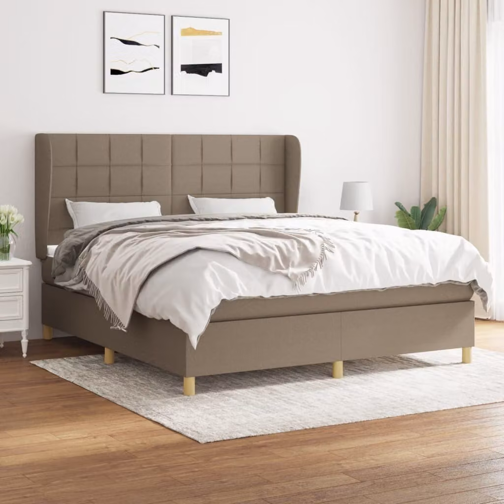 The Living Store Letto a molle con materasso Taupe 180x200 cm in tessuto