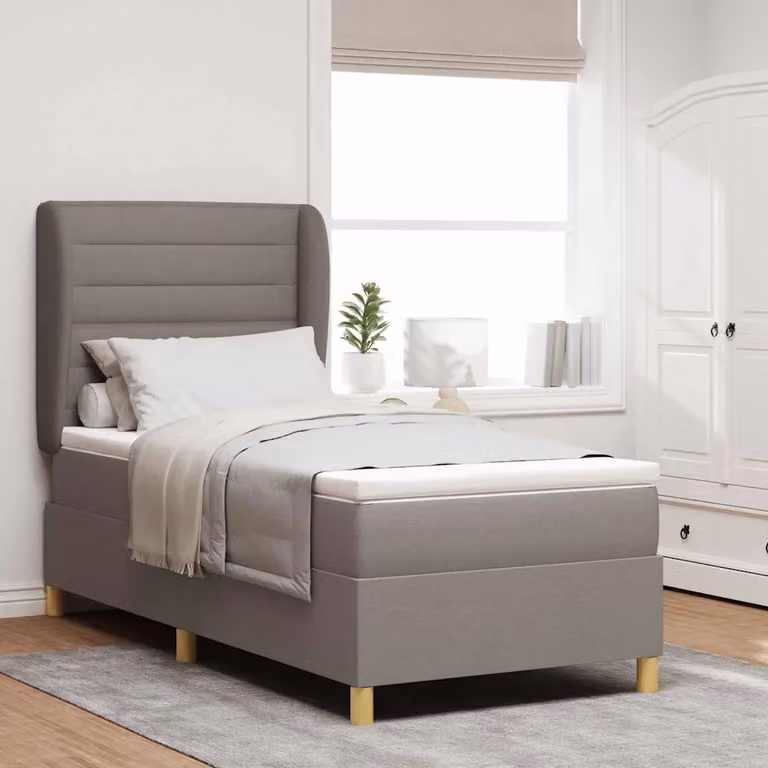 Letto a molle con testiera Talpa vidaXL in tessuto beige o grigio L: 200 cm, P: 100 cm, H: 128 cm
