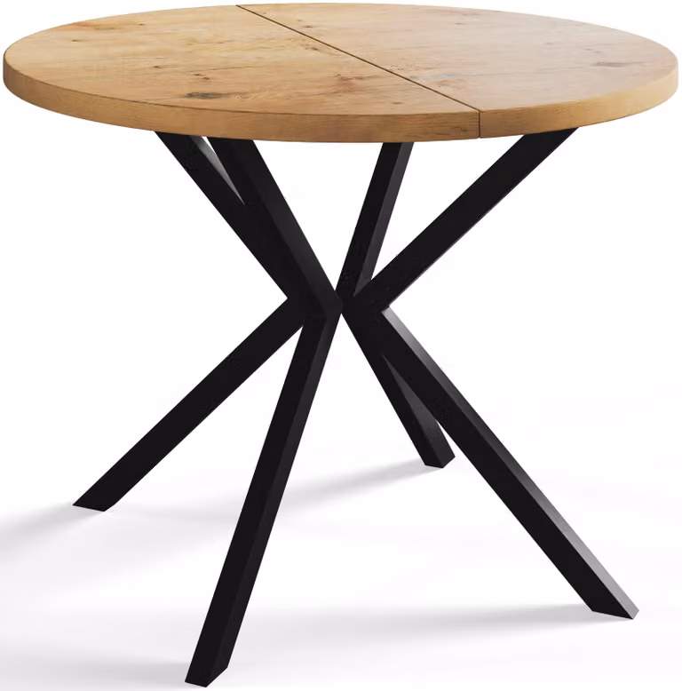 Alpi Moebel, Tavolo da Pranzo Rotondo, Tavolo da Cucina Allungabile, Diamentro: 120-200 cm, Gambe in Metallo Nere, Lancelot, Collezione Loft Liten