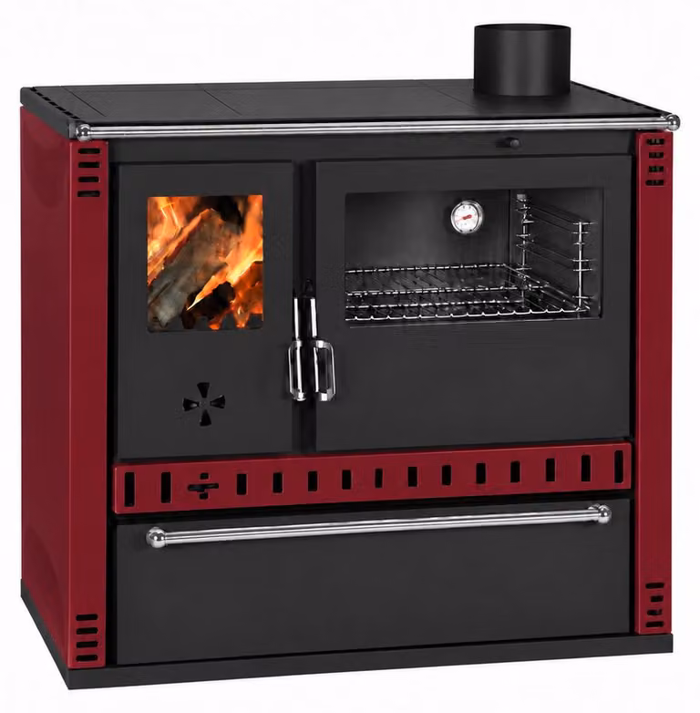 Cucina a legna PRITY GTD FS S DR 10,9 kW, Bordeaux, forno destro