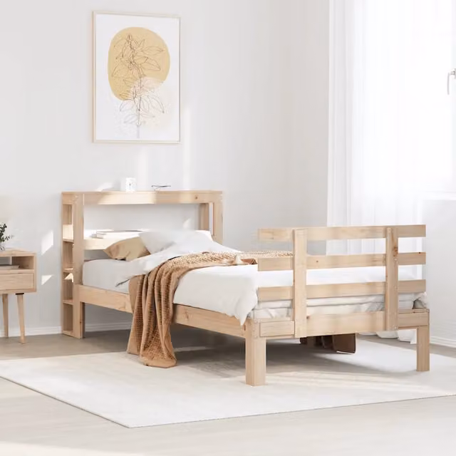Letto con Testiera e Ripiani Integrati VIDAXL in Legno Massello di Pino Rustico L/P/H: 90 x 190 cm