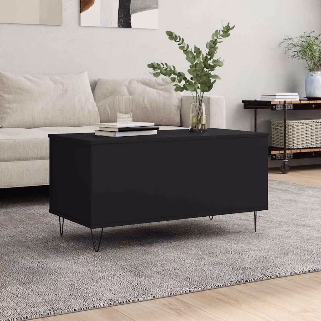 Tavolino da salotto moderno vidaXL nero con meccanismo sollevabile in legno e metallo L: 90 cm, P: 44,5 cm, H: 45 cm
