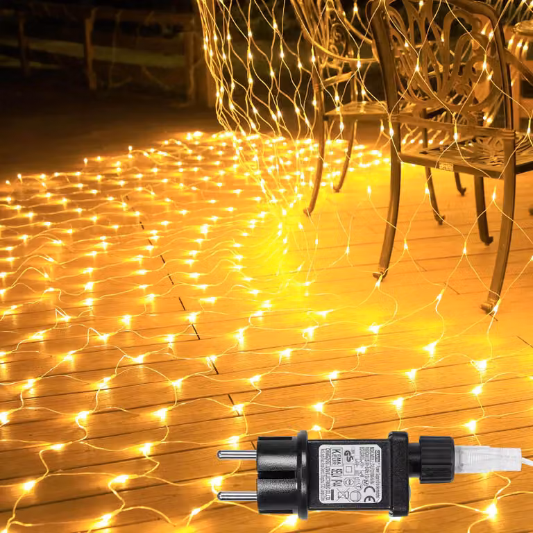 6x4M Led fata luci rete interna, luce bianca calda rete 31V luci di Natale 8 modalità timer LED decorazione giardino Natale balcone albero