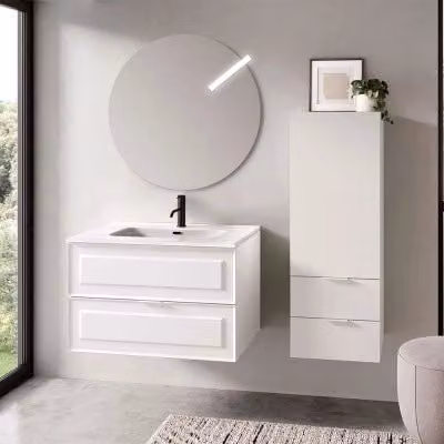 Mobile bagno sospeso Inbagno Matisse bianco opaco con cassetti e ante soft close L: 101 cm
