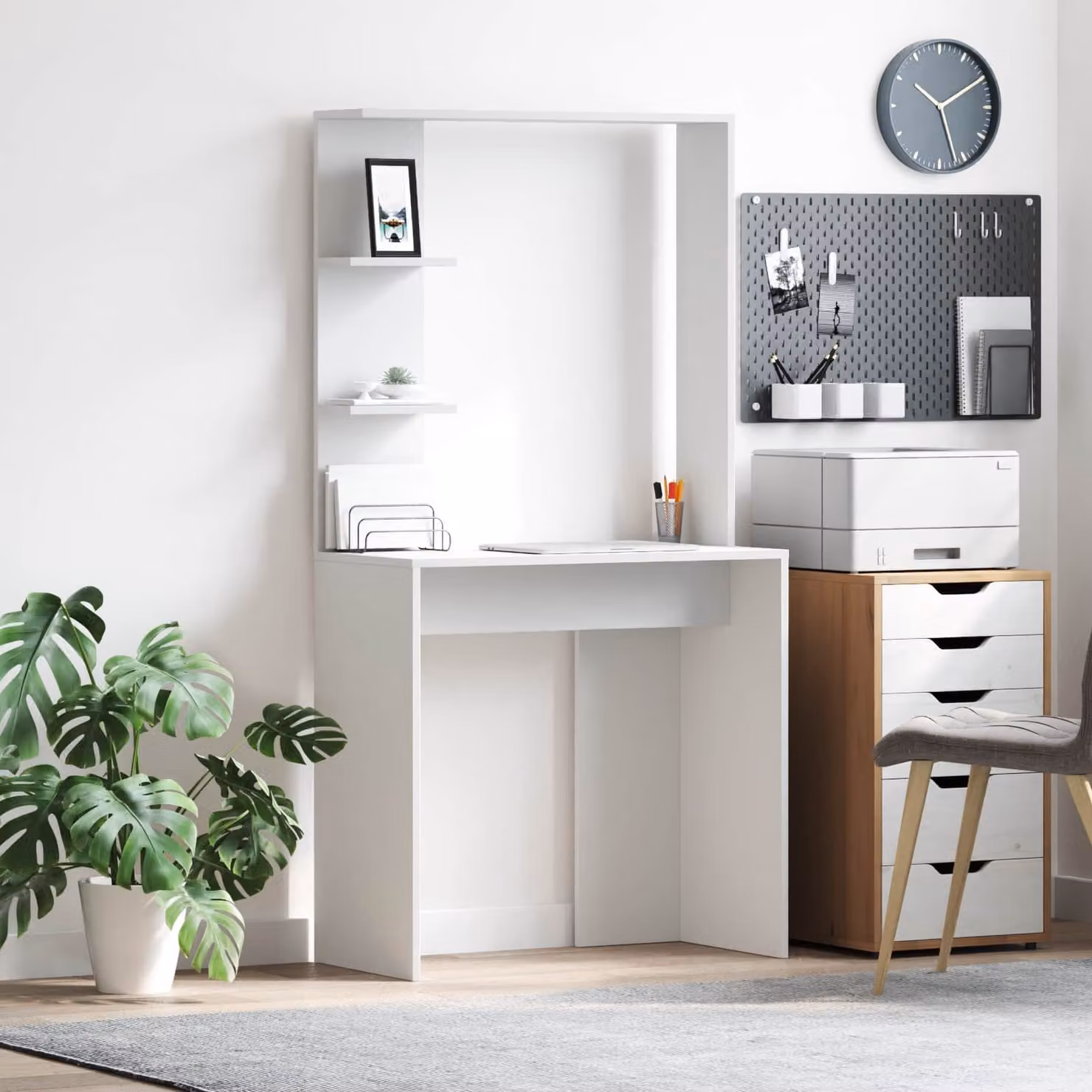 Scrivania moderna vidaXL in legno MDF bianco L: 154,5 cm, P: 37 cm, H: 78,5 cm