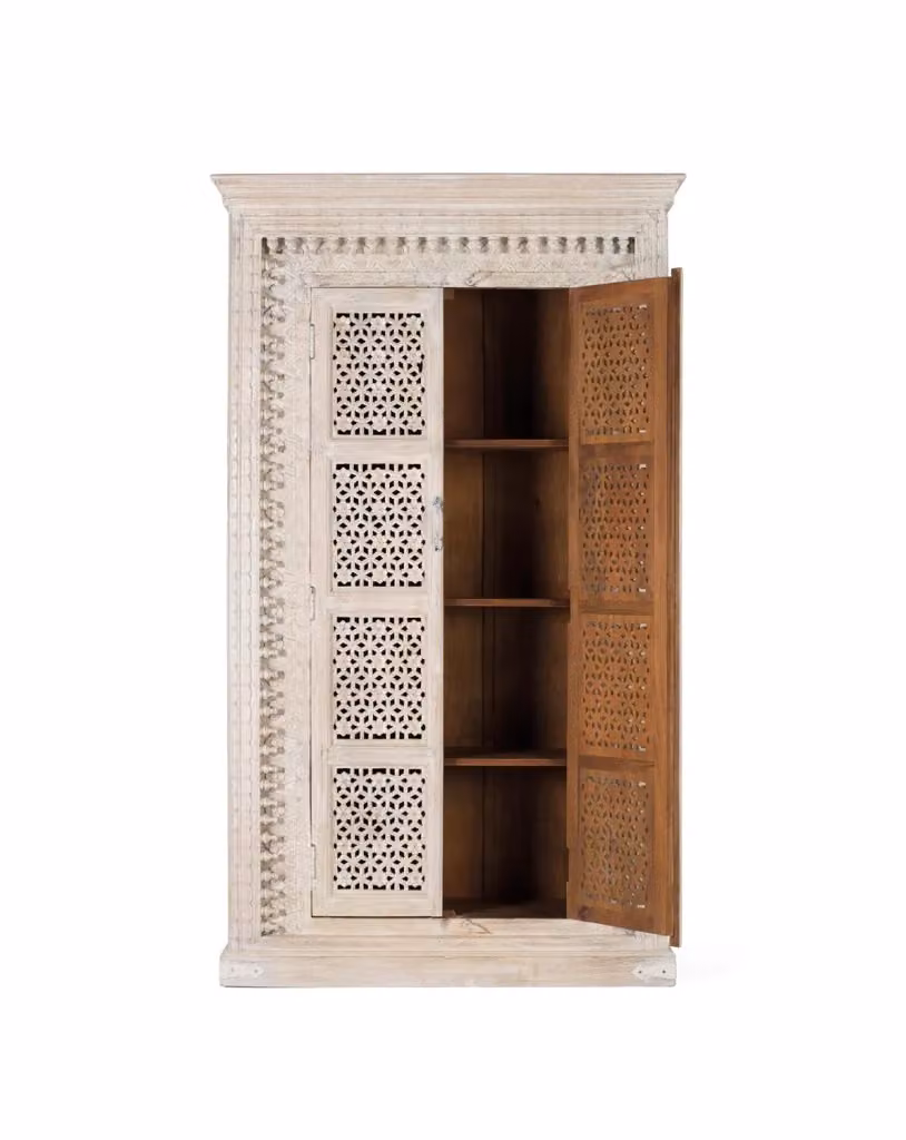 Armadio etnico in legno di mango bianco con ante a battente Giner Y Colomer L/P/H: 110 x 40 x 190 cm – 2