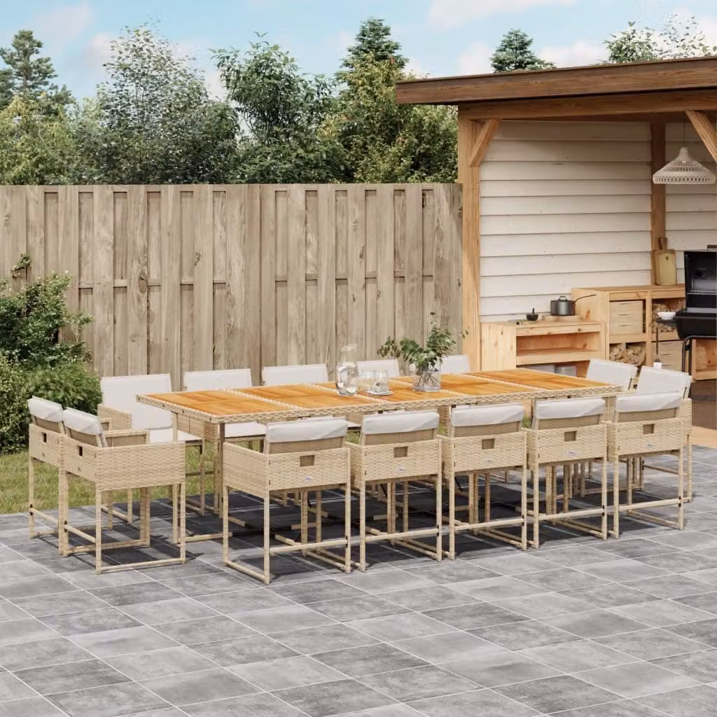 Maison Exclusive - Set da Pranzo da Giardino 15 pz con Cuscini Beige in Polyrattan