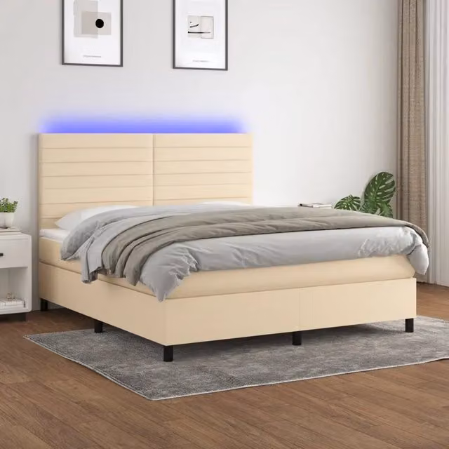 Letto Ibrido con Materasso a Molle Insacchettate e Illuminazione LED vidaXL, Colore Beige e Bianco, L/P/H: 160 x 200 x 128 cm