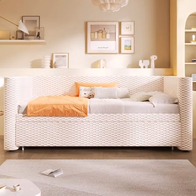 Divano letto 90x200cm - Convertibile in 180x200cm - Tessuto vellutato - LED con applicazione - Struttura in MDF - Capacità 150kg - Beige