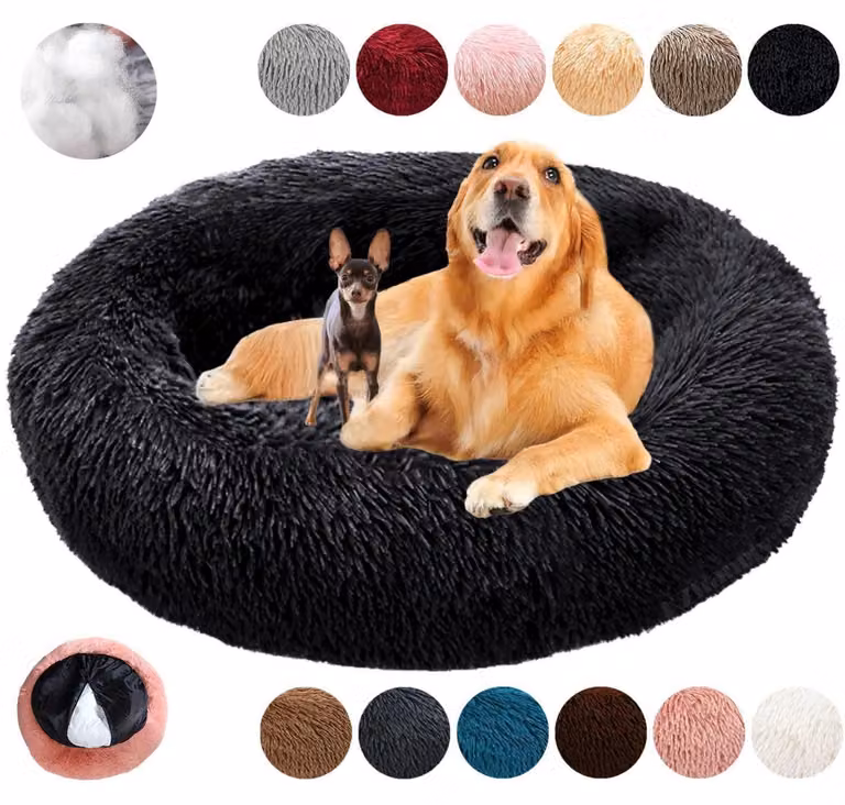 Cuccia per cani, forma rotonda, morbida, tipo "donut", confortevole, lavabile, colore nero, taglia XS (40 cm di diametro)