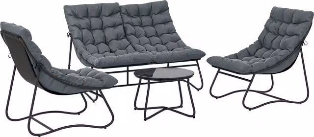 Set da giardino Outsunny composto da 4 pezzi in acciaio con cuscini, Grigio