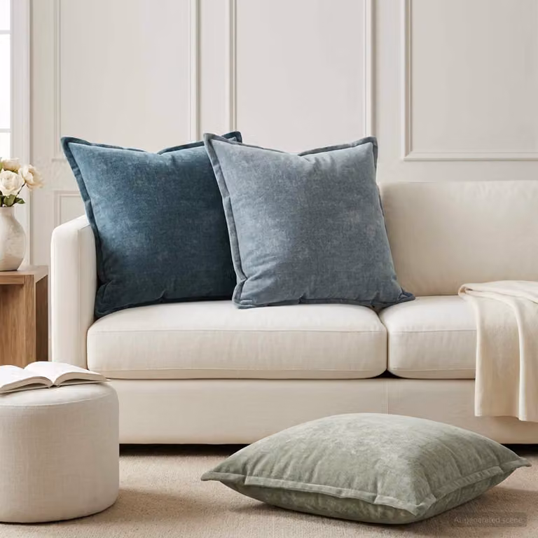 Set di 2 federe vidaXL HOUTEN in tessuto chenille blu, L 80 x P 80 cm