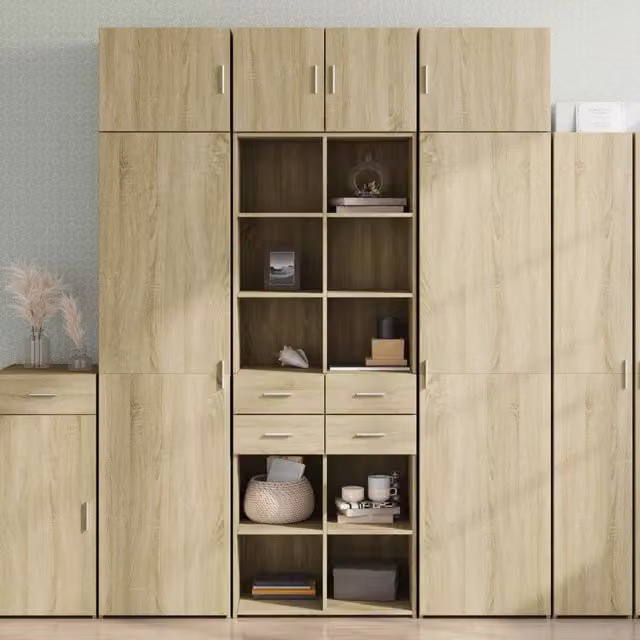 Credenza moderna vidaXL in legno color rovere e beige, sospesa, L: 70 cm, P: 42,5 cm, H: 185 cm