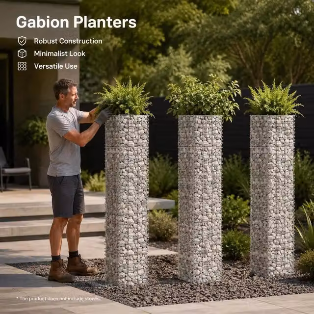 Gabion Raised Beds, 3 Pieces, 30x30x200 Cm, Iron