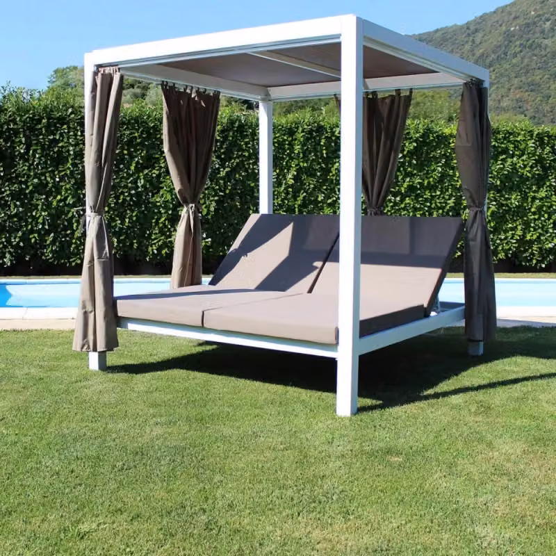 Cosma Gazebo Letto da Giardino in Alluminio Verniciato con Canopy e Poggiatesta Regolabile, Bianco o Antracite, L/P/H: 250 x 149 x 195 cm – 3