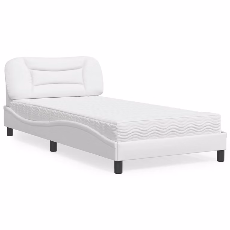 Letto con Materasso Hvar vidaXL Bianco in Similpelle e Tessuto L/P: 100 x 200 cm