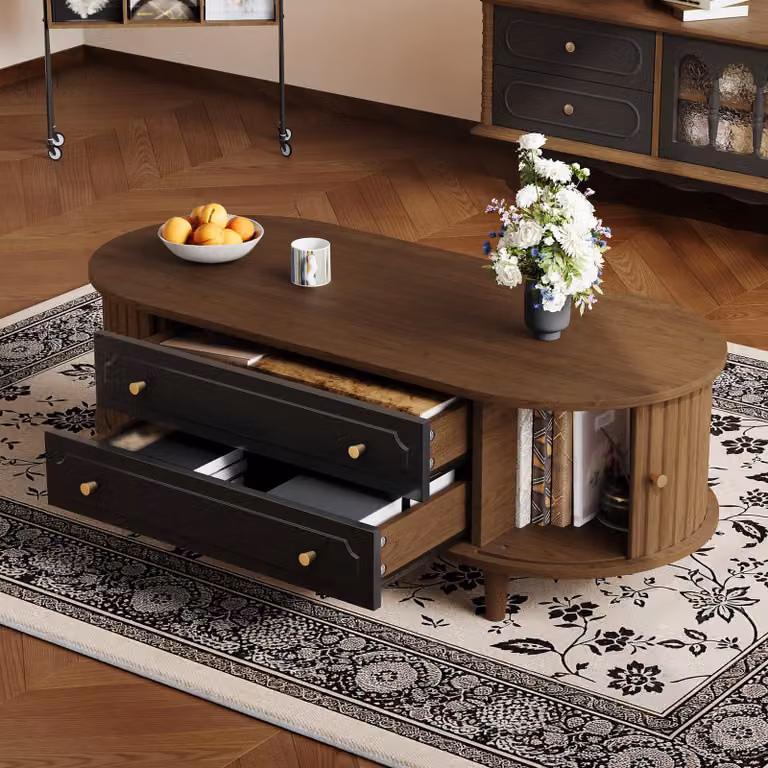 100 x 50 x 36 cm, tavolino da salotto, tavolino da caffè con due cassetti, tavolino da divano con ante scorrevoli, tavolino ausiliario, tavolino da salotto con 4 gambe di sostegno