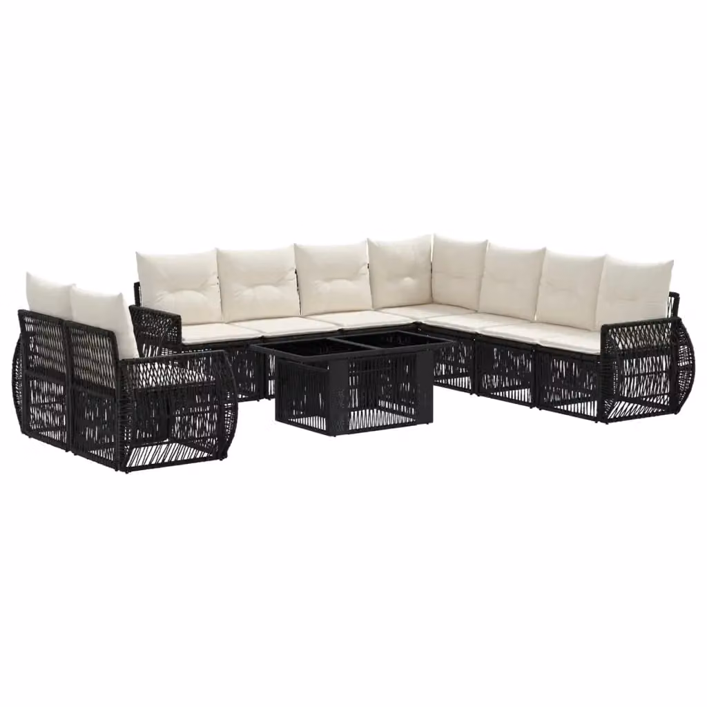 Set Divano da Giardino Moderno vidaXL in Polyrattan Nero e Bianco Crema 10 Pezzi – 2