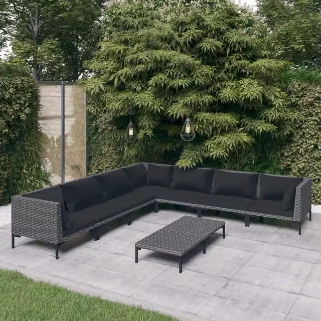Divani da Giardino 8 pz con Cuscini in Polyrattan Grigio Scuro 3099847