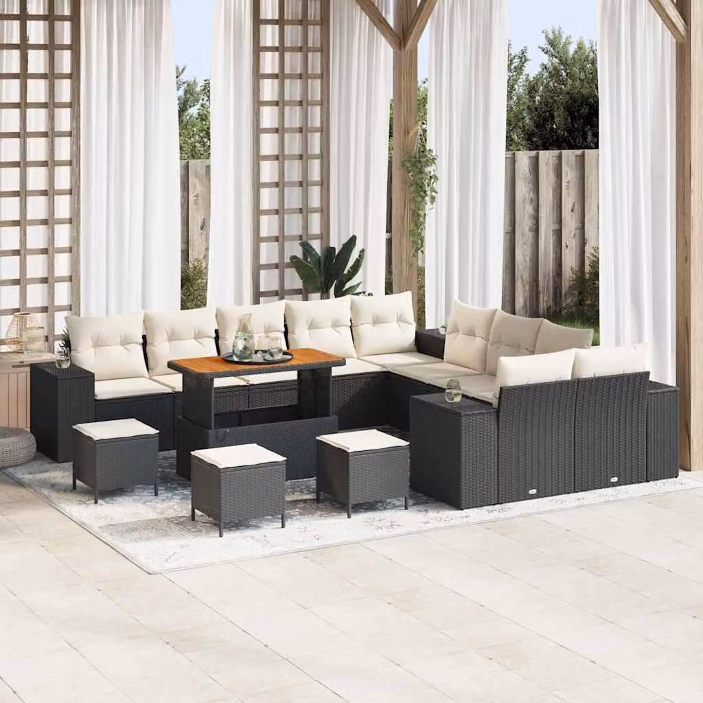 Maison Exclusive - Set da giardino composto da 14 pezzi, divano in rattan sintetico nero