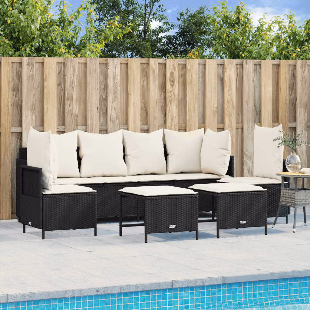 Set di Divani da Giardino vidaXL 5 Pezzi con Cuscini, Polyrattan e Struttura in Acciaio Verniciato a Polvere, Nero e Bianco – 1