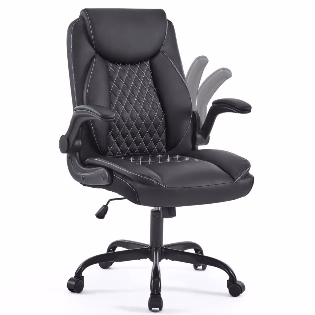Sedia da ufficio ergonomica moderna in pelle sintetica nera con braccioli e rotazione a 360° – 2