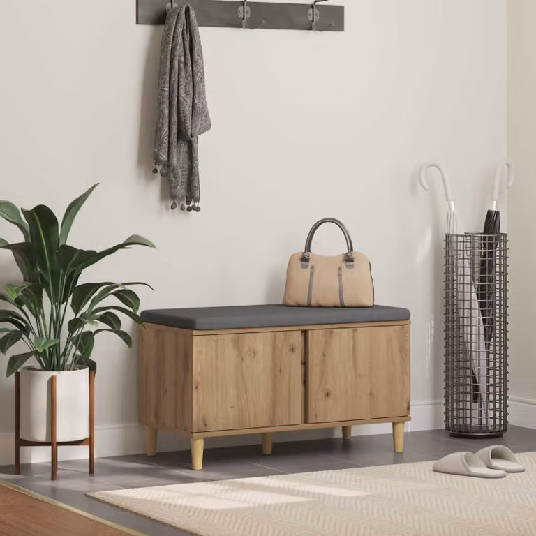 Panca per scarpe con cuscino vidaXL in legno rovere, marrone e grigio, L 80 x P 38 x H 46 cm