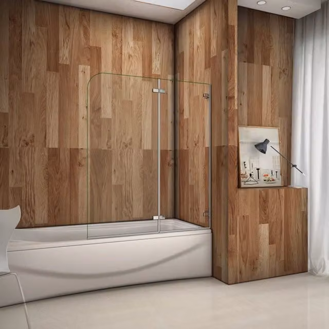 Sopravasca Parete Doccia Per Vasca Aica Italy con Due Ante Pieghevoli in Vetro Temperato Trasparente da 5mm, Senza Telaio, L: 140 cm, H: 100 cm, Finitura Cromo Lucido – 1