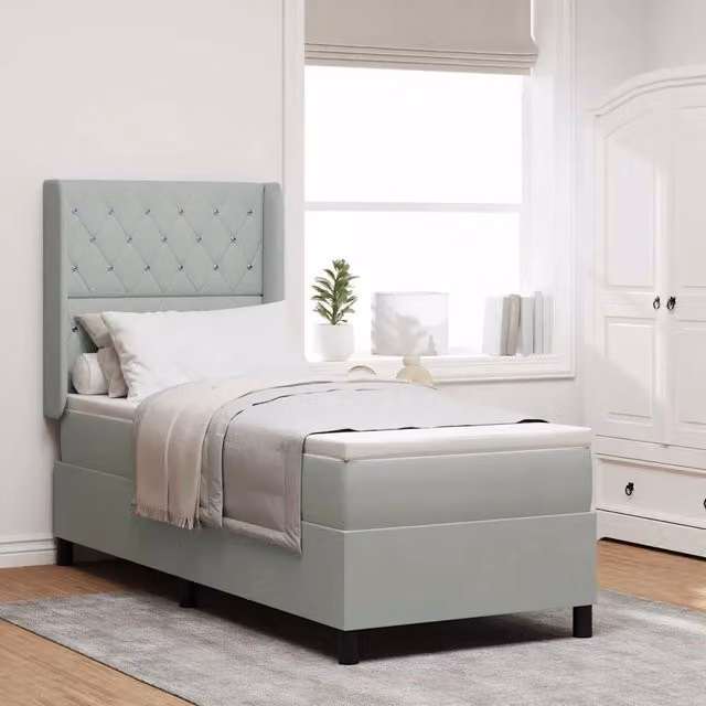 Letto moderno vidaXL in velluto grigio con materasso a molle pocket e porta USB L/P: 80 x 200 cm