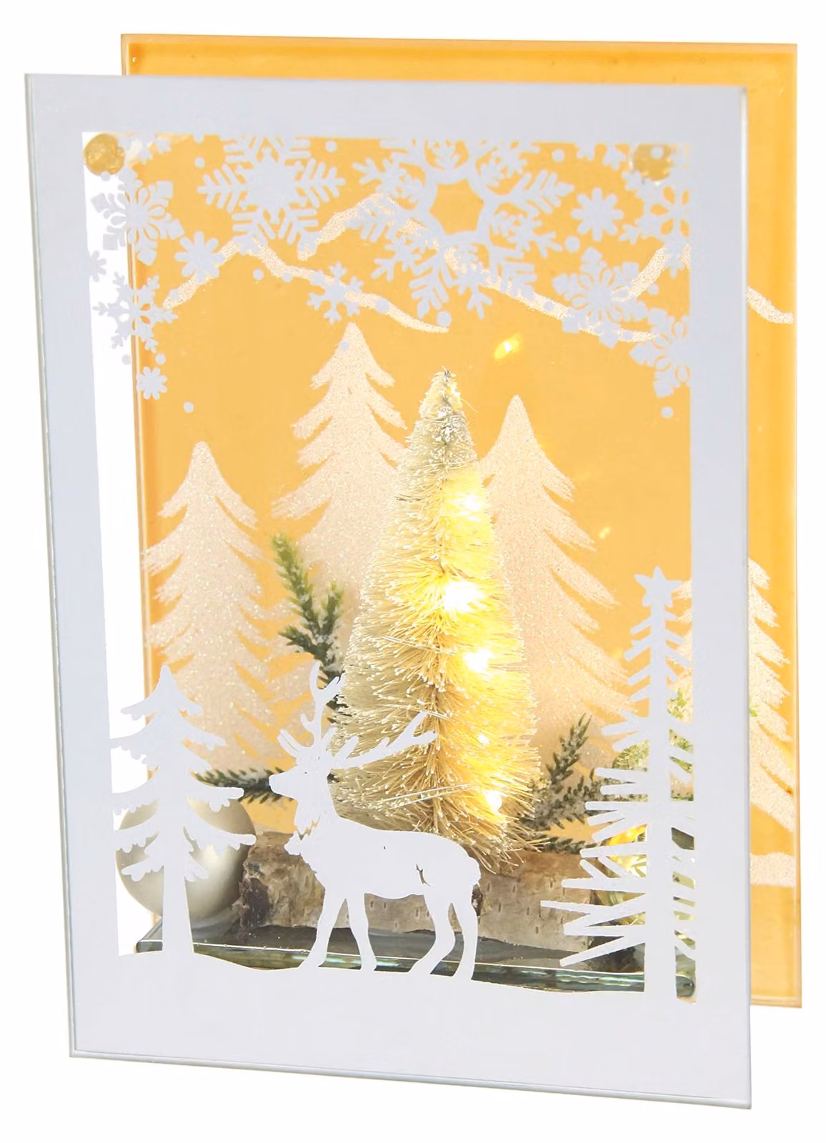Luci LED decorative in vetro a forma di albero di Natale, dimensioni 20x14x6 cm, colore bianco