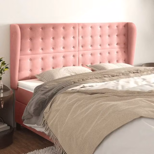 Testiera ad Orecchio-Testata con Orecchie Rosa 163x23x118/128 cm in Velluto 119620