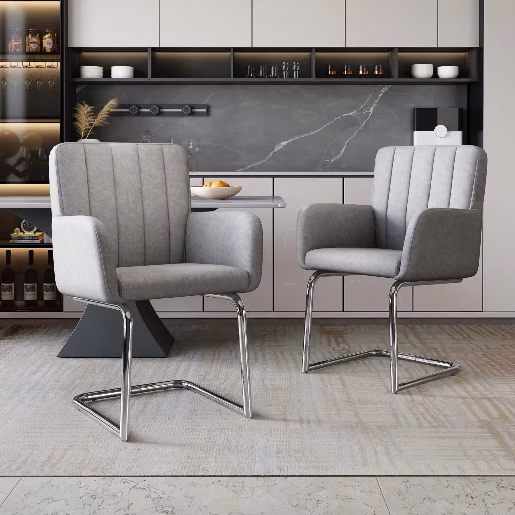 Set da 4 sedie da pranzo REDOM modello Z-forma in ecopelle grigia con base cantilever – 2
