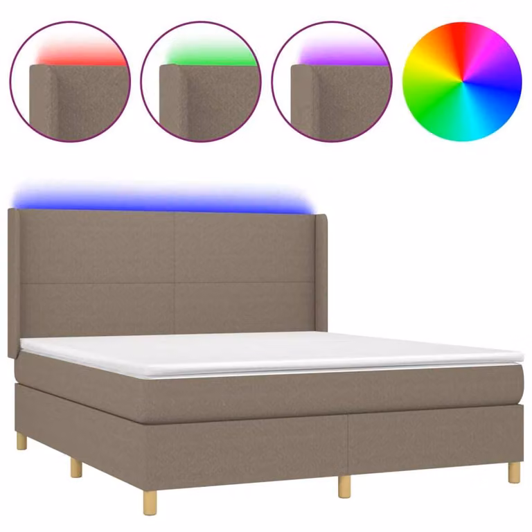 Letto a Molle con Materasso e LED Tortora 180x200 cm in Tessuto
