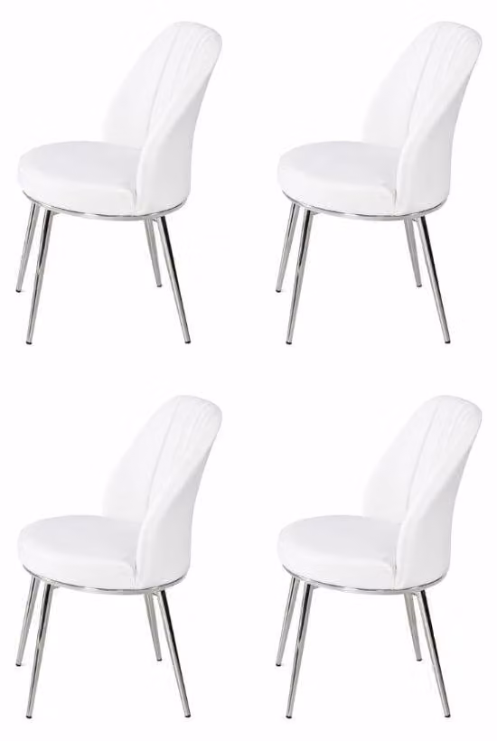 4 sedie, stile moderno, colore bianco, nuove, confortevoli, versatili, ideali per la sala da pranzo