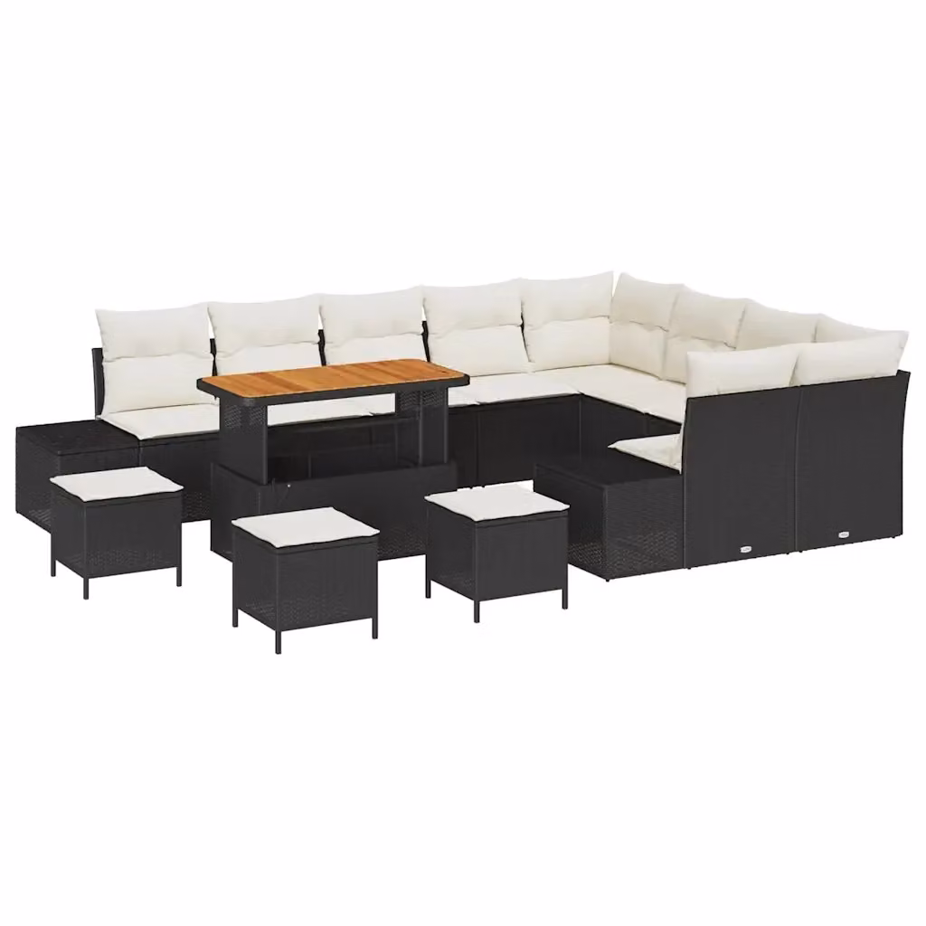 Set Divano da Giardino vidaXL 13 Pezzi in Polyrattan Nero con Cuscini e Tavolino da Esterno – 2