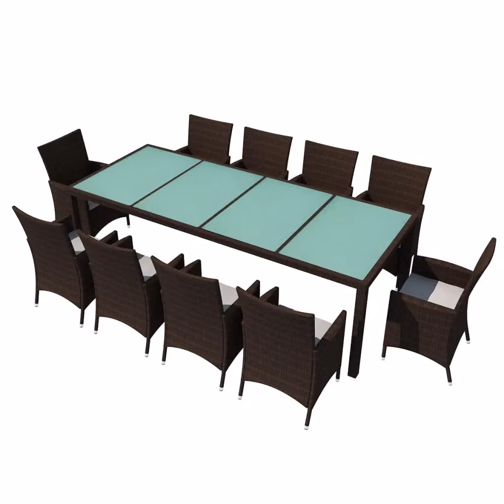 Set da pranzo da giardino vidaXL in polyrattan marrone e bianco con 11 pezzi e cuscini – 2