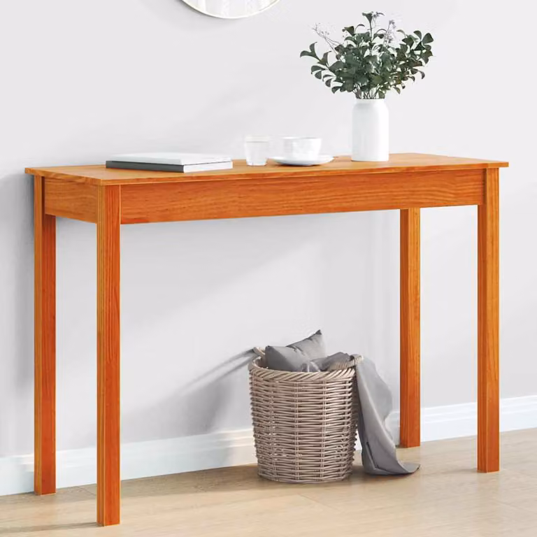 vidaXL Tavolo Consolle in Legno Massello di Pino Marrone Cera L: 110 cm, P: 40 cm, H: 75 cm