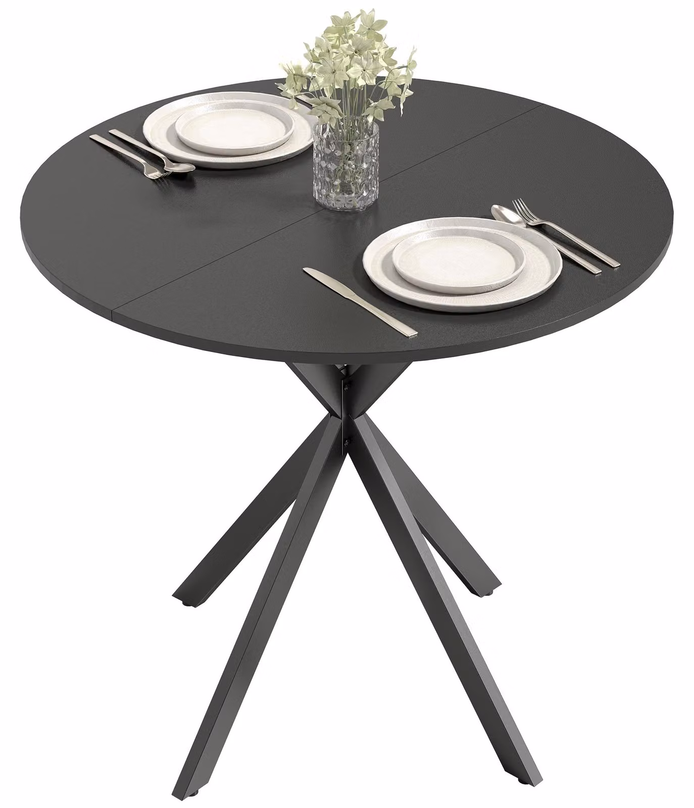 Tavolo da cucina rotondo, 80 cm, piano compatto, truciolare, metallo, nero