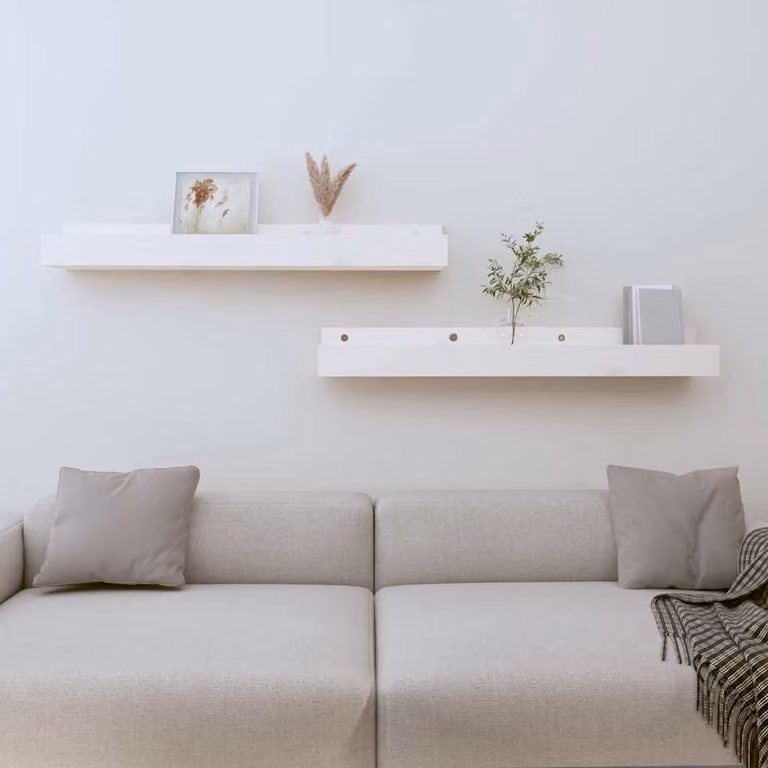 Set di 2 mensole da parete vidaXL in legno massello di pino bianco, L 80 cm x P 12 cm x H 9 cm