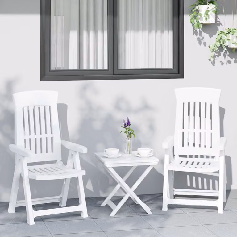 Set di 2 sedie pieghevoli reclinabili con braccioli vidaXL in plastica bianca per giardino