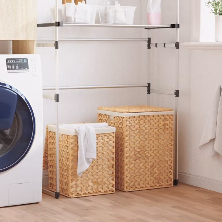 Set di 2 Cesti Portabiancheria vidaXL in Giacinto d'Acqua con Coperchio e Maniglie, Colori Bianco, Marrone o Beige