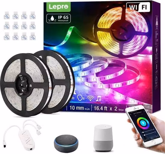 Striscia LED RGB Lepro Multicolore con Connessione WiFi, Compatibile con Amazon Alexa e Google Assistant, Impermeabile IP65 e Timer Integrato