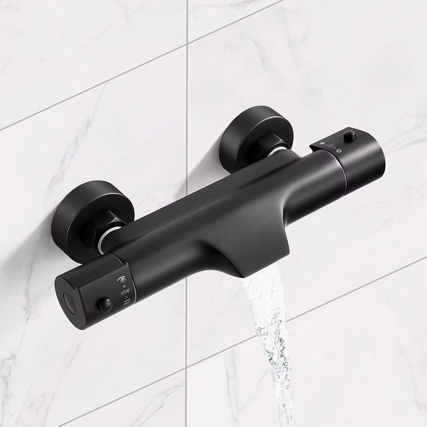 Miscelatore per vasca a cascata con termostato - nero - ottone