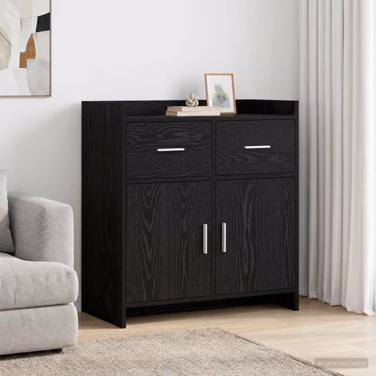 Credenza moderna vidaXL in legno ingegnerizzato e metallo, colore nero, L 75 cm x P 36 cm x H 80 cm