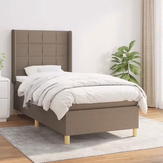 Letto Ibrido vidaXL con Giroletto a Molle e Materasso in Tessuto, Colore Tortora, L/P/H: 90 x 200 x 128 cm